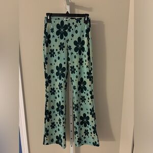 Urban Outfitters Floral Boot Cut Pants - Green and Black